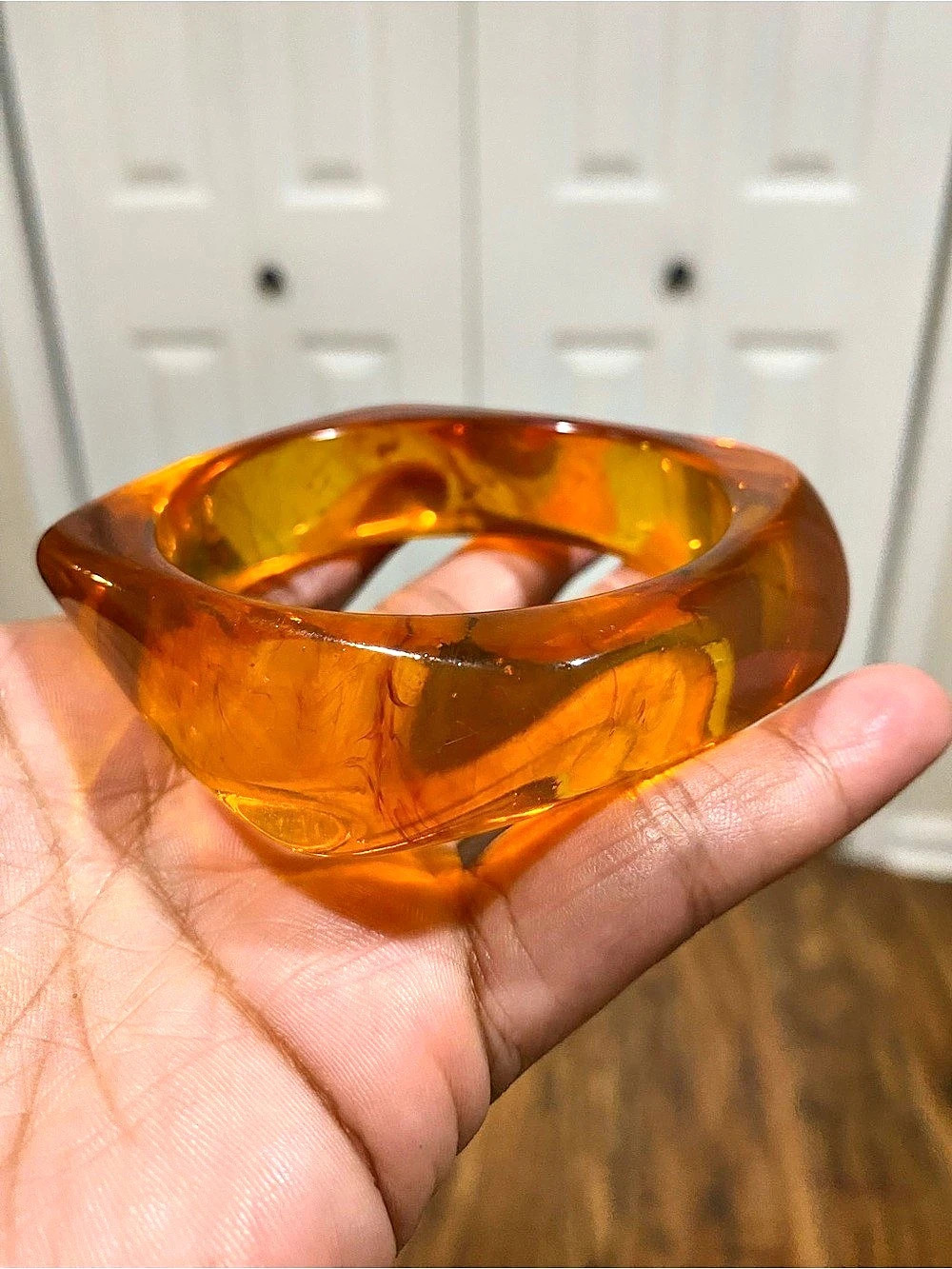 Amber-Tone Sculptural Resin Bangle Bracelet